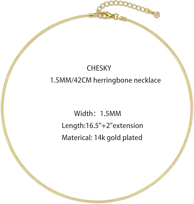 CHESKY Gold Necklace for Women-14K Gold Plated/Sterling Silver Plated Snake Chain Necklace Dainty Simple Chunky Herringbone Necklace Choker Necklaces Jewelry for Women