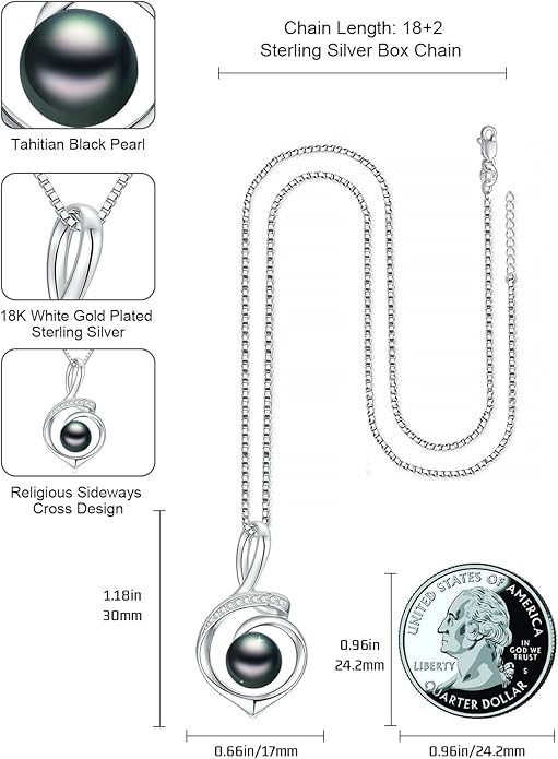 KANNSOAR Tahitian Black Pearl AAAA 18K Gold Plated Sterling Silver Pendant Necklace for Women Wife Mom Girlfriend Valentine Her Jewelry Gift for Anniversary Birthday Christmas