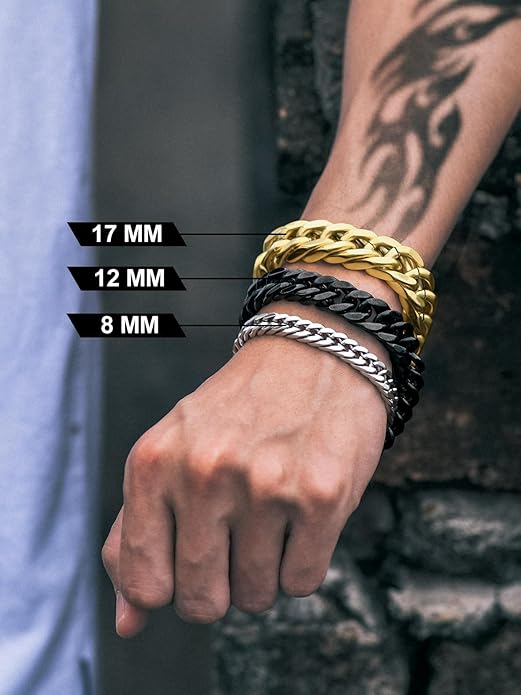 Richsteel Cuban Link Chain Bracelets 8/12/17mm Width Stainless Steel Chain Wrist Bracelets for Men, 7.4/8.2/9 Inch Length Classic Jewelry for Christmas/Valentine's Day/Birthday