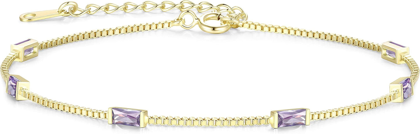 LOUISA SECRET Birthstone Bracelets for Women, 925 Sterling Silver Dainty Simple Women Charm Link Bracelet, Birthday Anniversary Jewelry Gifts for Women Wife Mom Her
