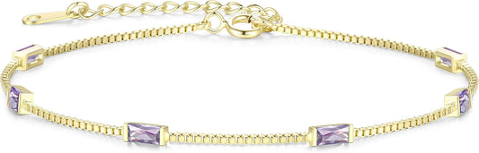 LOUISA SECRET Birthstone Bracelets for Women, 925 Sterling Silver Dainty Simple Women Charm Link Bracelet, Birthday Anniversary Jewelry Gifts for Women Wife Mom Her