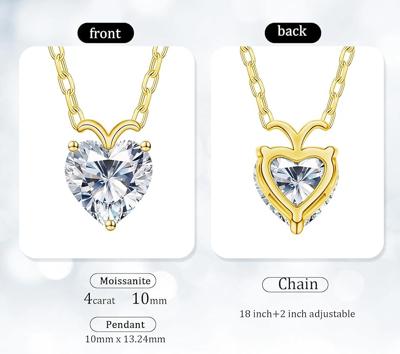 ForeverLove Heart Necklaces for Women, 4-2 Carats Heartshap Moissanite, Silver Pendant Jewelry, Anniversary Birthday Gifts for Wife, Girlfriend, Daughter, Mom