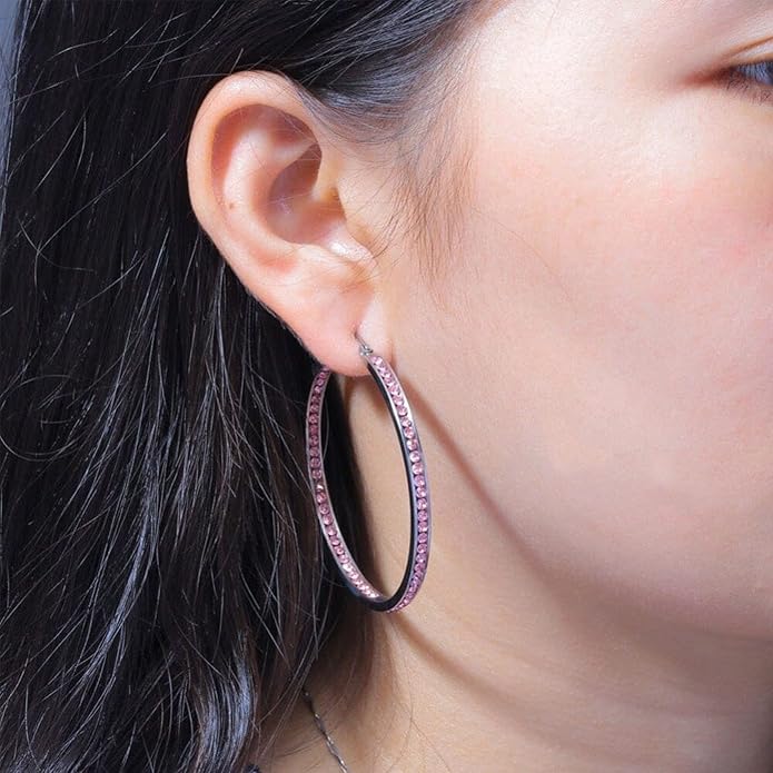 925 Sterling Silver Earrings Large Rhinestone Hoop Earrings Big Cubic Zirconia Hoop Earrings Thin Rhinestones Round Hoop Earrings for Women 20/30/40/50/60/70mm Sparkly Hoops With Crystals for Womens