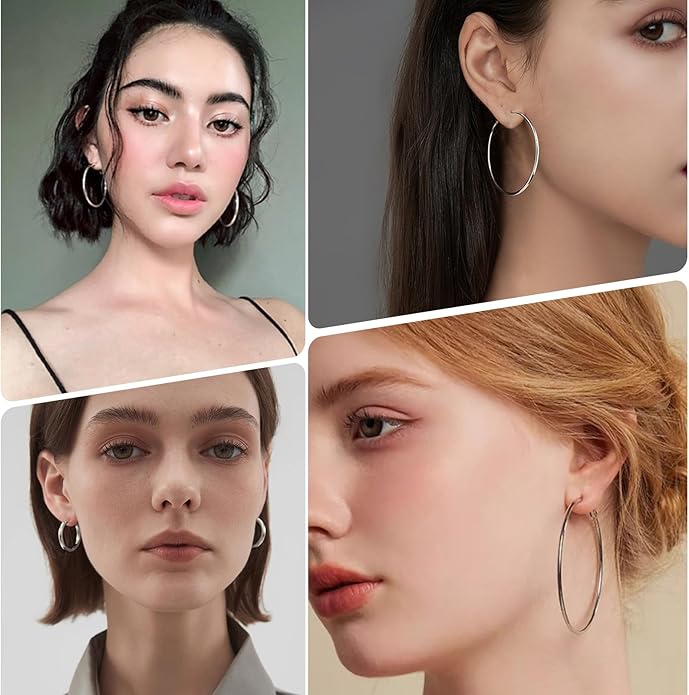 4 Pairs Silver Gold Hoop Earrings for Women | 14K Gold Plated Hoop Earrings Set Hypoallergenic Earring Lightweight Dangle Earrings Set