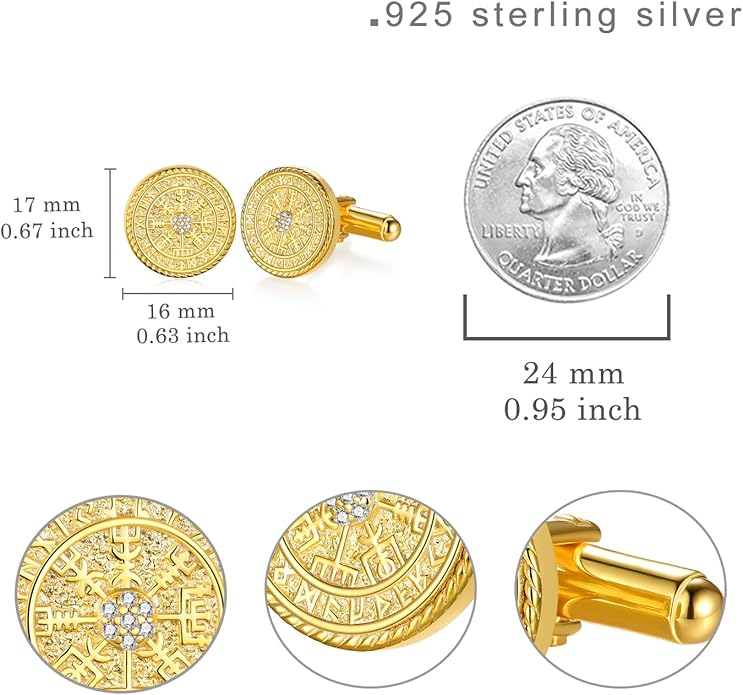 Vikings Cuff Links Mens S925 Sterling Silver Gold Cufflinks for Men Wedding Father's Day Jewelry Gifts for Men Women