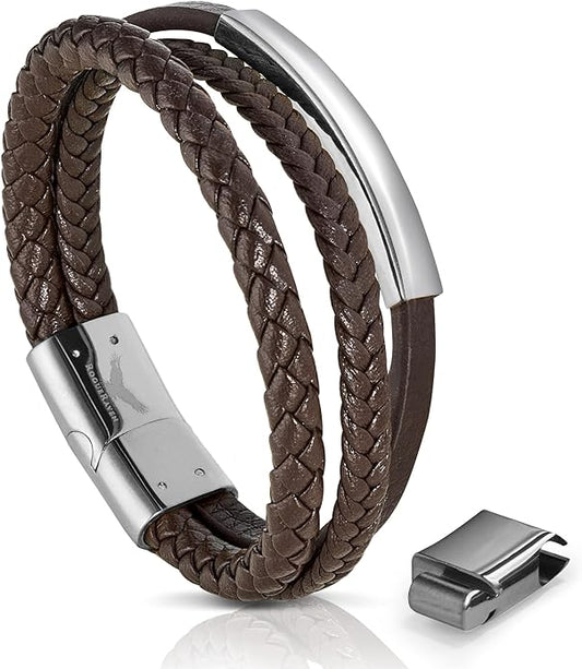 RogueRaven Black Leather Bracelet for Men – Premium Collection – Brown Black Gold Silver | Genuine Leather Mens Bracelet with Stainless Steel Clasp [Adjustable] | In Luxury Gift Box