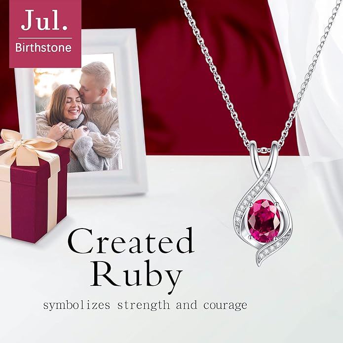SMILEST Christmas Gifts for Women - 925 Sterling Silver Oval Sparkle Birthstone Pendant Necklace, Gemstone Pendant Anniversary Birthday Gifts for Women Wife Girlfriend Mom Grandma Birthstone Necklace