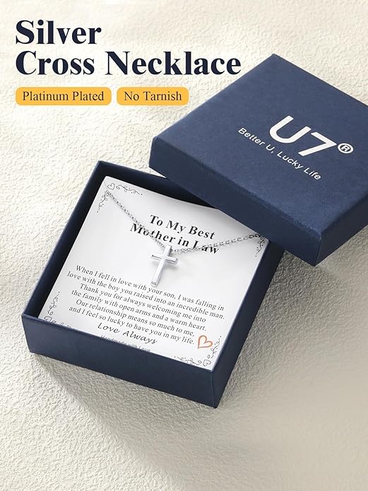 U7 Cross Necklace for Women,Silver/14K Gold Large or Small Cross Necklaces with CZ Diamond,Faith Birthday/Christmas Gift for Her Women Mother Daughter Grandmother
