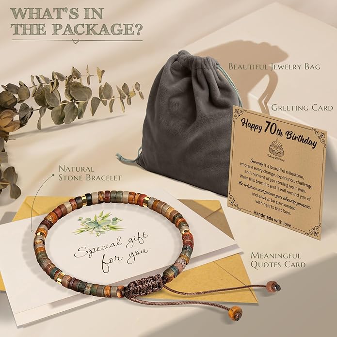 30th 40th 50th 60th 70th 80th Birthday Gifts for Women, Natural Stone Bracelet Birthday Gifts for Mom Daughter Grandma Sister Friends Coworker