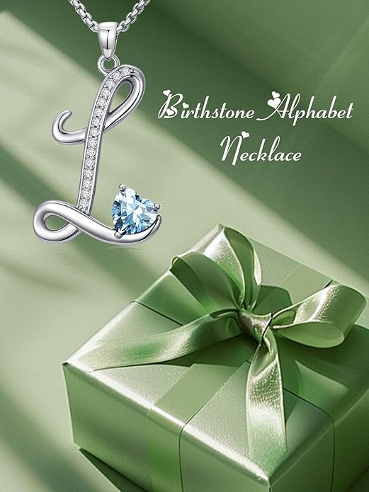 Christmas Gifts for Women Alphabet A to Z Initial Birthstone Pendant Necklaces for Women - 18k White Gold Plated Personalized Name Jewelry Valentine Mothers Day Birthday Gifts for Women Her Girlfriend
