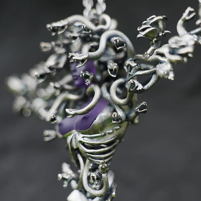 Medusa Pendant Brooch | Gothic Fashion Jewelry with Purple Crystal | Statement Myth-Inspired Accessory for Women