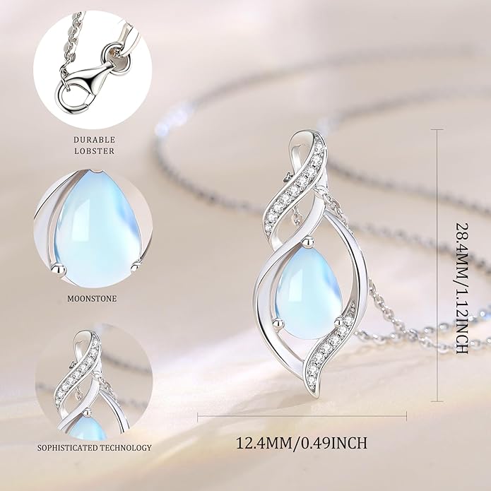FANCIME Birthstone Necklace for Women Teardrop Necklace S925 Sterling Silver Infinity Love Birthday Gifts for Mom Women Girls, 16"+2" Inches