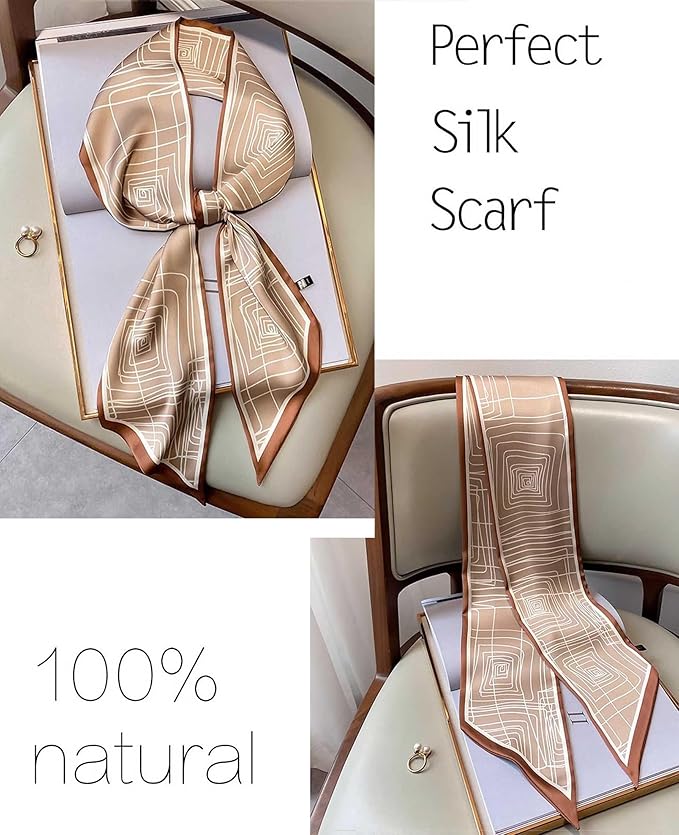 kcctoo 59" Mulberry Silk Like Head Scarf Women's Fashion Square Neck Satin Scarfs for Bag Hair Scarves Gift 59 * 5.9”