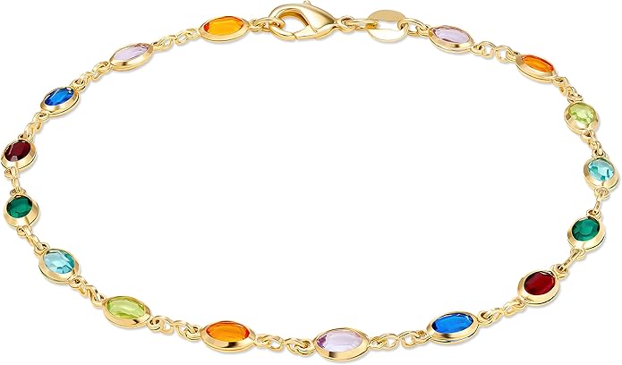 Barzel 18K Gold Plated Gold and Multi Color Crystal Baguette Anklet