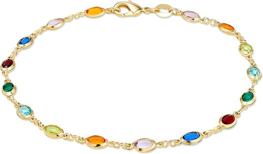 Barzel 18K Gold Plated Gold and Multi Color Crystal Baguette Anklet