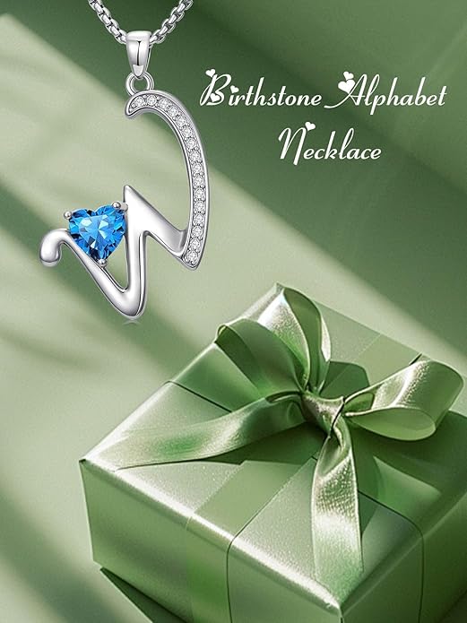 Christmas Gifts for Women Alphabet A to Z Initial Birthstone Pendant Necklaces for Women - 18k White Gold Plated Personalized Name Jewelry Valentine Mothers Day Birthday Gifts for Women Her Girlfriend