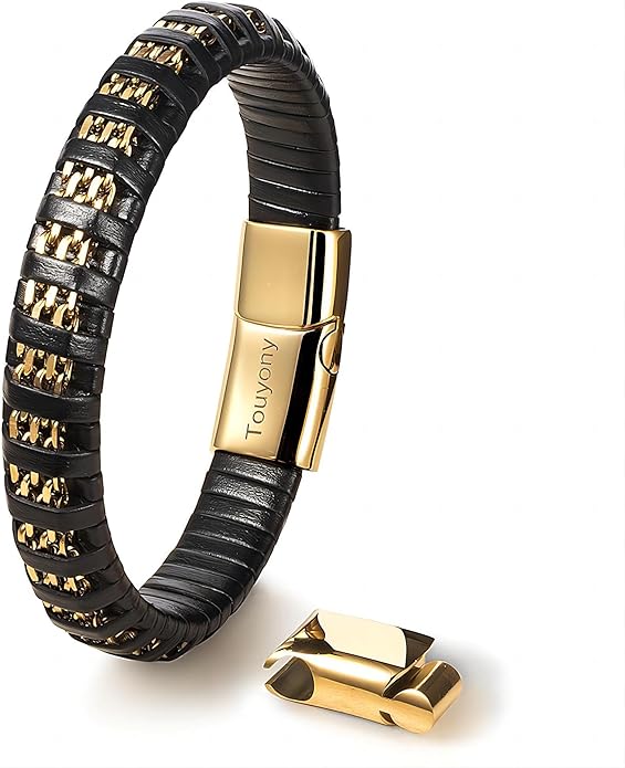 Premium Leather Bracelets for Men Black Leather Gold Plated Bracelets Braided Leather Wristbands Accessories Great Ideas for Men's Jewelry