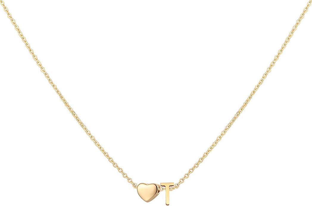 Initial Heart Necklace 18K Gold Plated Stainless Steel Tiny Heart Letter Necklace Personalized Monogram Name Necklace for Women