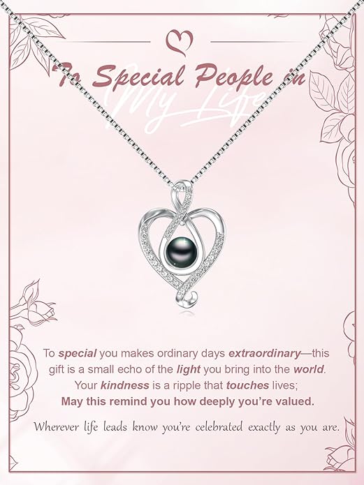 Tahitian Black Pearl Necklace Infinity Gifts for Women Wife Wedding Birthday Anniversary Jewelry Valentines Christmas Day Gifts 925 Sterling Silver