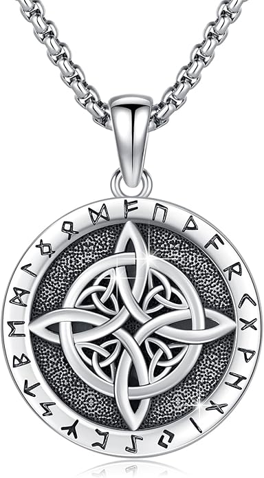 YueYuan Viking Necklace for Men 925 Sterling Silver Rune Amulet Pendant Nordic Necklace Viking Jewelry Gift for Father Husband Son