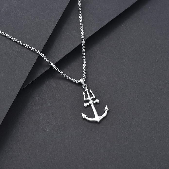 MEIDERBO Anchor Necklace for Men Women 925 Sterling Silver Earth/Swordfish/Trident/Compass Pendant Nautical Jewelry for Birthday Christmas
