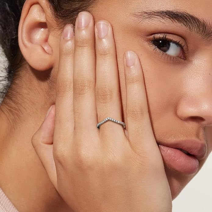 Suplight 925 Sterling Silver Wedding Band Rings, Full Cubic Zirconia Wishbone Ring Love/Lucky Engagement Promise Rings For Women, Size 4-12 (with Gift Box)