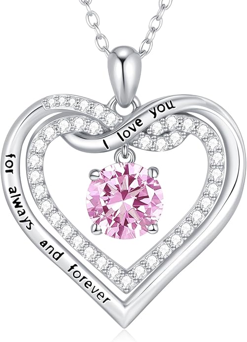 G&GEMSJEW Infinity Heart Birthstone Necklaces for Women, 925 Sterling Silver Jewelry, Pendant Heart Necklaces Birthday Anniversary Christmas Gift for Women Wife Mom Girlfriend Lady