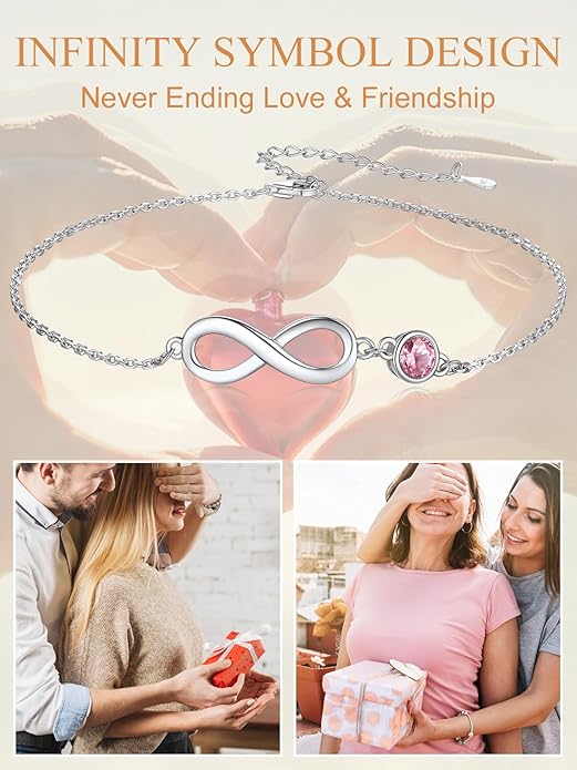 Custom4U Personalized Infinity Ankle Bracelets for Women 925 Sterling Silver Anklet Bracelet Endless Love Symbol Birthstone Charm Adjustable Foot Chain Jewelry Mothers Day Gifts for Mom Wife Women Her