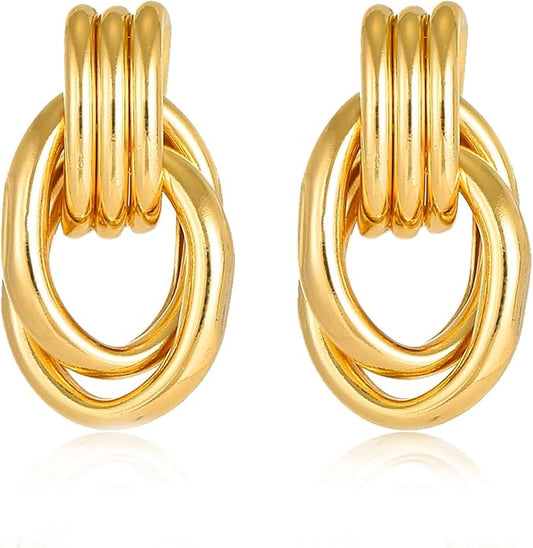 14K Gold Plated Knot Earrings for Women Gold Silver Earrings Heart Link Drop Dangle Earring Chunky Golden Knotted Statement Jewelry