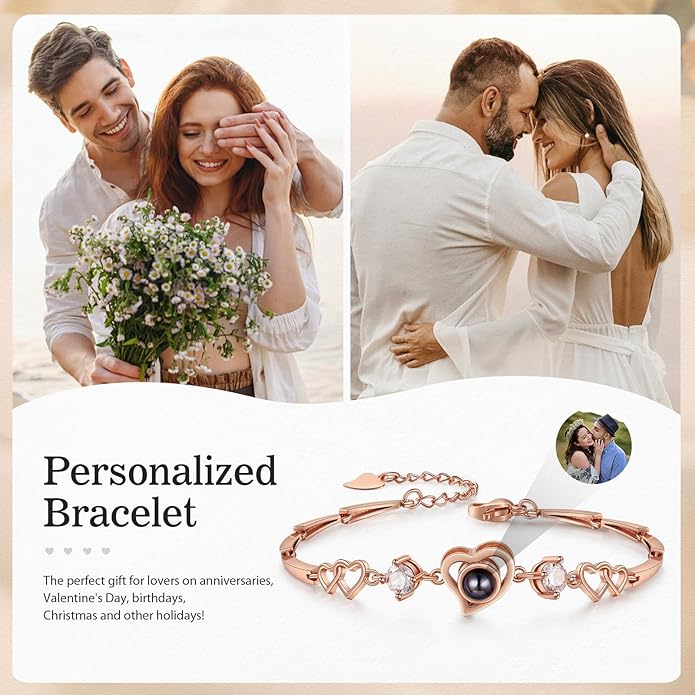 ROSI Personalized Bracelets with Picture Inside, Custom Projection Bracelets with Photos, Picture Bracelet Personalized Photo Gifts, Memorial Gifts for Women Mom Family Couple Girl