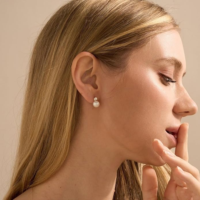 DIBOLA Gold Jewelry Set for Women, Dainty Layered 14K Gold/Silver Pearl Choker Necklaces and Earring Set Pearl Earrings Bracelets Wedding Bride Jewelry