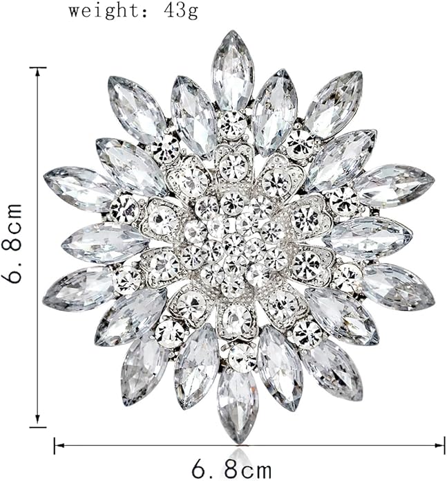 Rhinestone Flower Brooch for Women Sparkling Crystal Sunflower Brooch Pin Trendy Large Big Flower Brooch Elegant Clothing Hat Bag Accessories Christmas Birthday Party Wedding Costume Jewelry