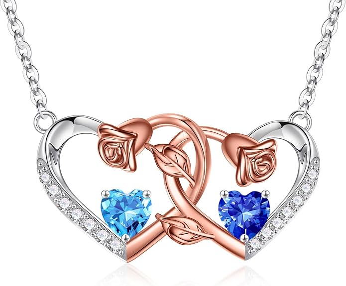 Iefil Chrismas Gifts for Wife - 925 Sterling Silver Rose Birthstone Necklace, Stocking Stuffers for Women Wife Girlfriend Mom