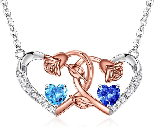 Iefil Chrismas Gifts for Wife - 925 Sterling Silver Rose Birthstone Necklace, Stocking Stuffers for Women Wife Girlfriend Mom
