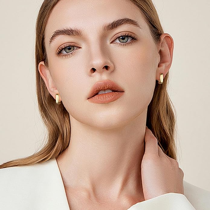 925 Sterling Silver Earrings Small Chunky Silver Earrings for Women Trendy 14K Gold Plated Hypoallergenic Cute Thick Huggie Hoops Earing Jewelry for Women Gifts