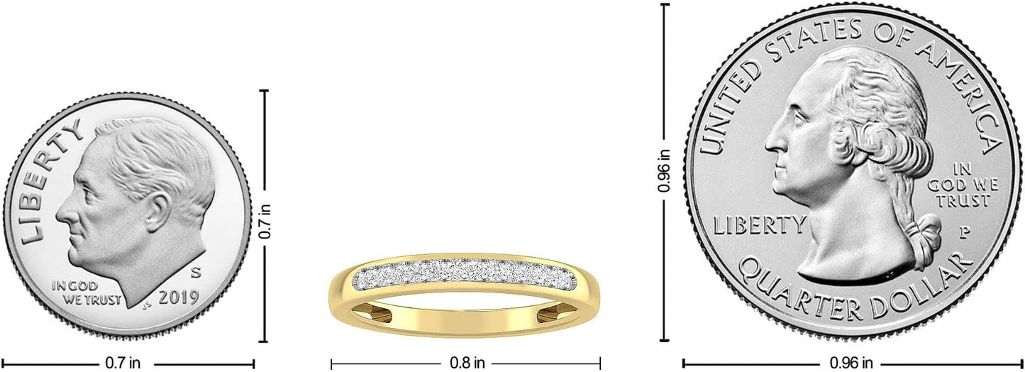 Inspereza 1/10 Carat 10kt Gold Round Diamond Petite Wedding Anniversary Stackable Band. (H-I Color, I2-I3 Clarity)