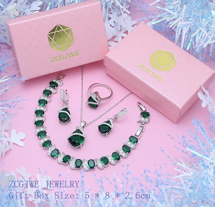 ZCGJWE Wedding Jewelry Set for Women Gem Necklace Earrings Bracelet Luxury Jewelry Set Birthday Valentine's Day Mother's Day Christmas Prom Jewelry Gift