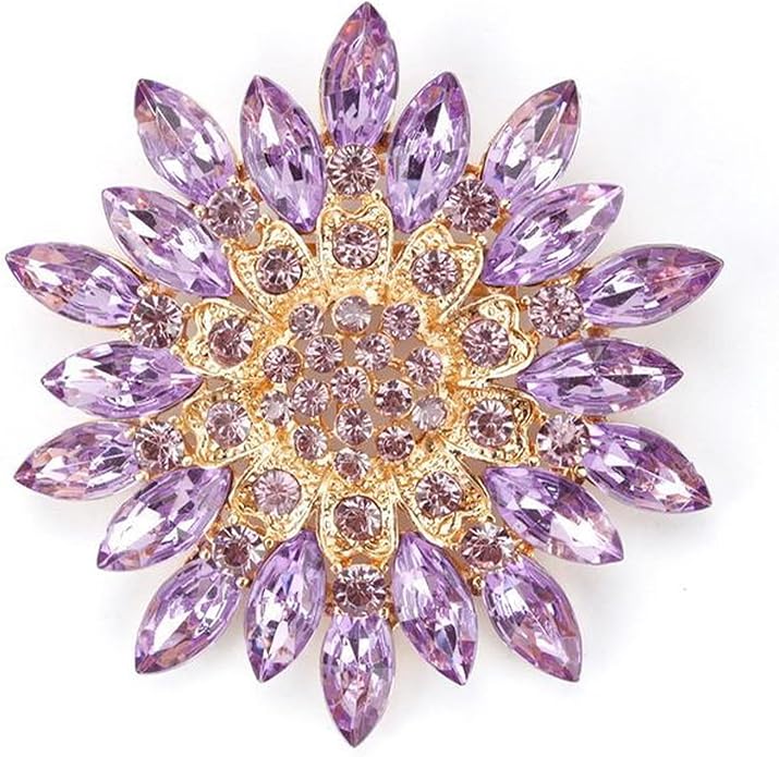 Rhinestone Flower Brooch Pin - Vintage Rose & Sunflower Brooches, Large Crystal Pin for Women, Gold & Pearl Accents, Elegant Christmas Brooch, Fashion Accessories for Hats, Dresses & Bags