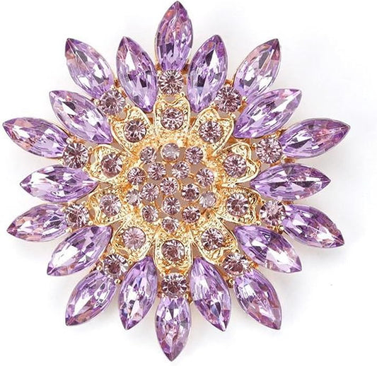 Rhinestone Flower Brooch Pin - Vintage Rose & Sunflower Brooches, Large Crystal Pin for Women, Gold & Pearl Accents, Elegant Christmas Brooch, Fashion Accessories for Hats, Dresses & Bags