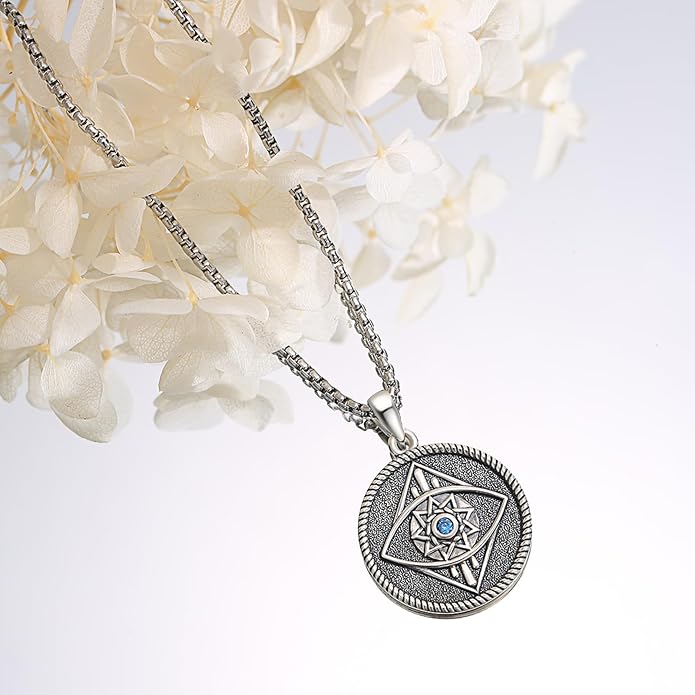 Evil Eye Necklace for Women 925 Sterling Silver, Protection Necklace with Blue Evil Eye Charm, Evil Eye/Lotus Pendant Jewelry, Birthday Christmas Gifts for Her