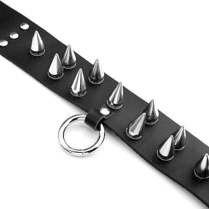 Zysta Unisex Cool Rivet Spike Studed Genuine Leather Choker Gothic Jewelery Necklace Collar Band Chain Goth Punk Rocker Bold Costume Black