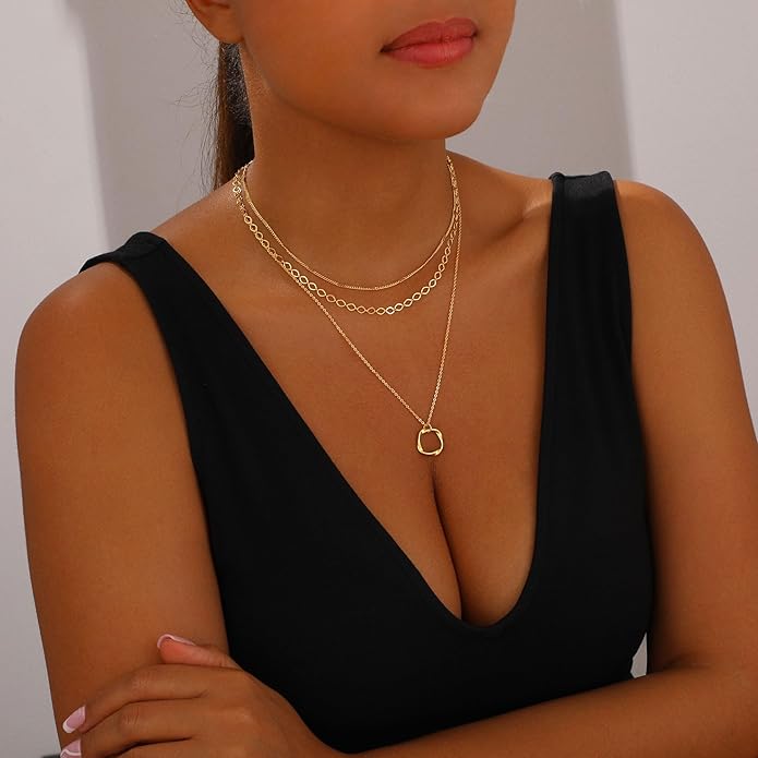 BBV Layered Gold Necklaces for Women Stackable Dainty 14K Gold Plated Silver Chain Necklace Layering Cute Fashion Pendant Choker Necklaces Trendy Jewelry Set Gifts for Women