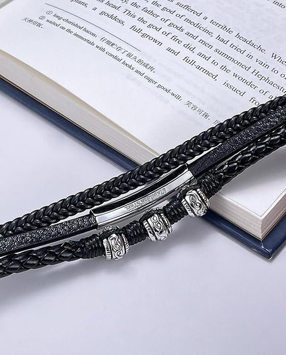 Italian Handmade Genuine Leather Bracelets for Men Stainless Steel Clip, Men's Casual Genuine Multi-layer Cuff Bracelet, Bracelet Gift for Real Men