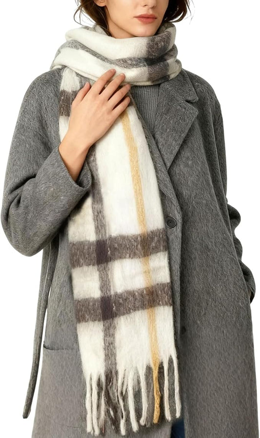 SHOHOKU Large Chunky Plaid Scarf Coloured Checked Oversized Scarf Tassel Soft Fall Winter Thick Warm Shawl Women