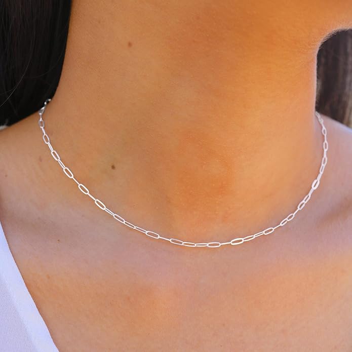OCHCOH 925 Sterling Silver Clasp 2.5/3/4/5mm Paperclip Chain for Women Silver Chain Necklace 16, 18, 20, 22, 24, 26, 30 Inches