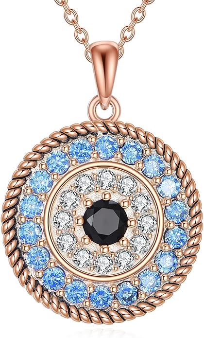 YFN Evil Eye Pendant Necklace for Women 925 Sterling Silver Greek Protection Jewelry with Blue Sapphire and Black Cz Amulet Gift