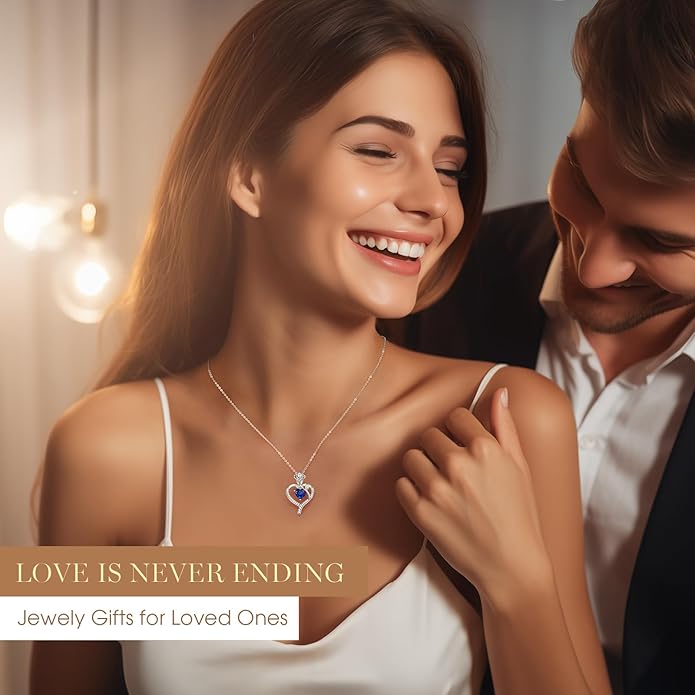 LOUISA SECRET Rose Flower Heart Birthstone Necklaces for Women, 925 Sterling Silver Fine Jewelry, Pendant Heart Necklaces Birthday Anniversary Christmas Gift for Women Wife Mom Girlfriend Lady