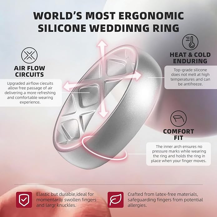 Egnaro Women's Bridal Rings Sets, 6mm Wide, 2mm Thick, Silicone Wedding Rubber Band with Half Size, Inner Arc Ergonomic Breathable Design