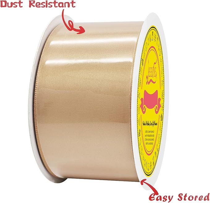 LEEQE Double Face Gold Satin Ribbon 2 inch X 25 Yards Polyester Gold Ribbon for Gift Wrapping Very Suitable for Weddings Party Hair Bow Invitation Decorations and More