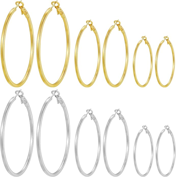 Gold Silver Plated Hoop Earrings for Women Hypoallergenic Stainless Steel Gold Hoops Earrings Lightweight Large Small Hoop Earrings Set